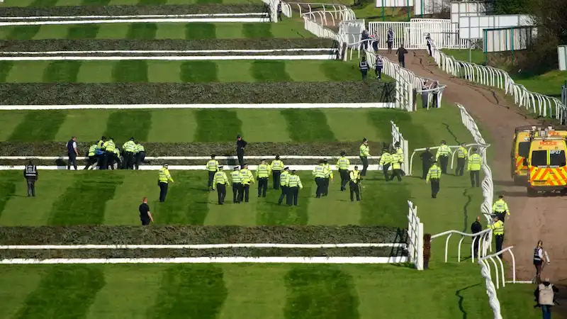 Over 100 individuals detained following protests at Grand National spark controversy in the UK.