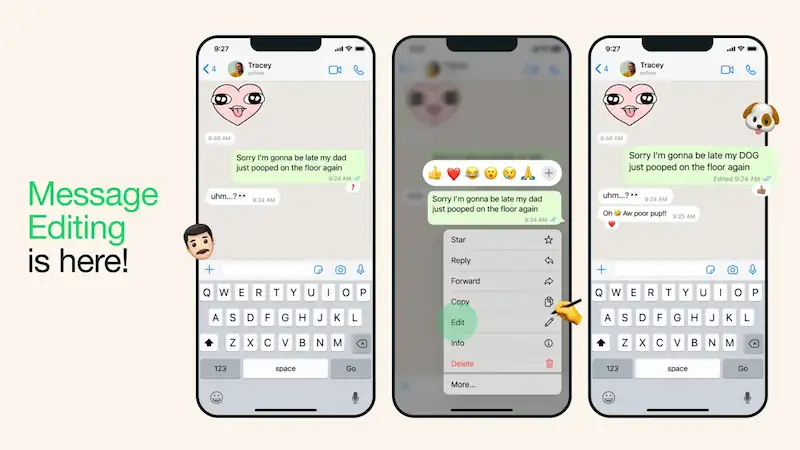 WhatsApp แนะนำคุณสมบัติการแก้ไขข้อความด้วย catch 