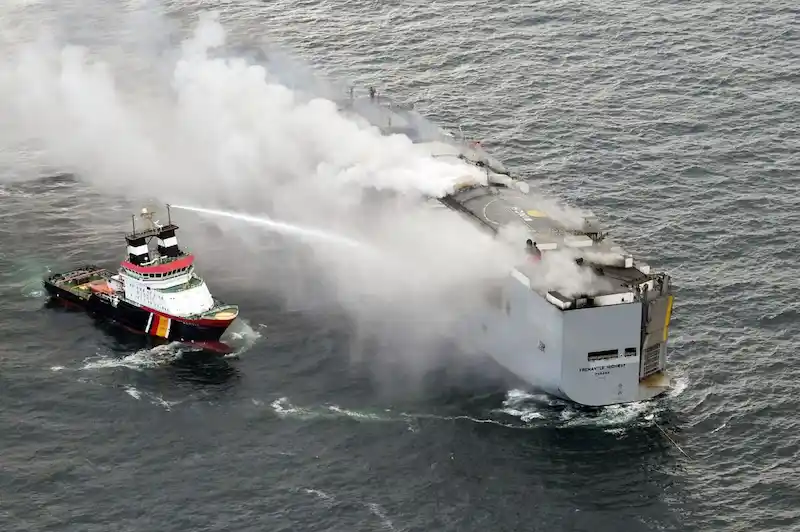 Major Fire Breaks Out on Cargo Ship Carrying 2,900 Cars Off Dutch Coast