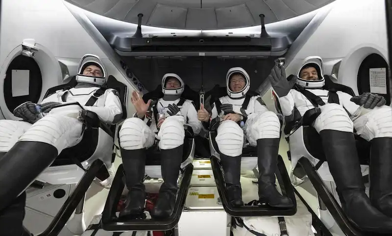 Astronauts from the International Space Station safely journey back to Earth via the SpaceX capsule