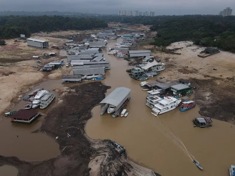 Record-breaking drought in Brazil causes historically low water levels in the Amazon River.