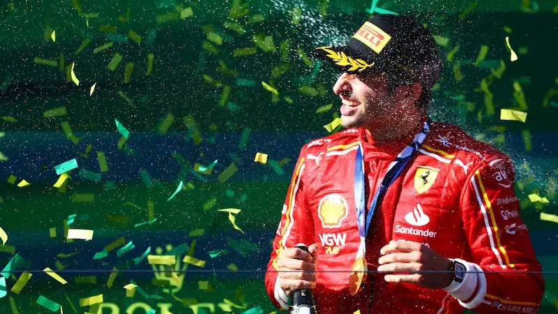 Carlos Sainz celebrates victory at Australian GP